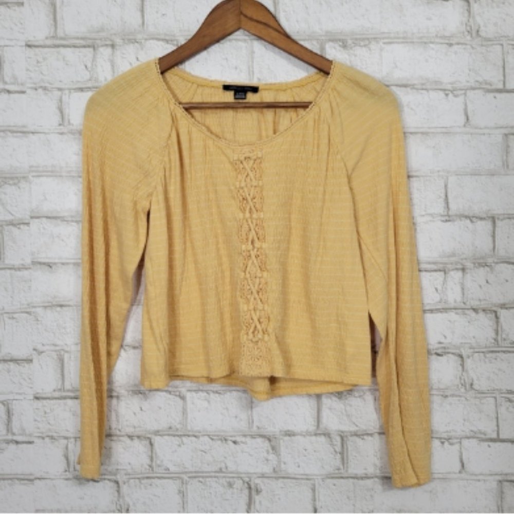 Bright Yellow Long Sleeve American Eagle Outfitters Braided Front Top